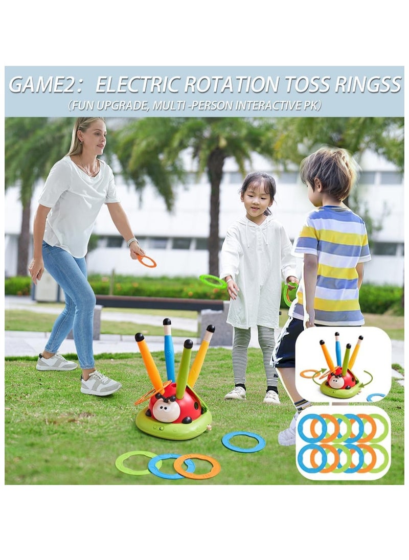 3 in 1 Musical Jump, Toss Ring Game Toy and Rocket Launcher for Kids Outdoor Toys with Remote Control, Indoor Outside Toys for Kids Ages 4-8 Toys for Ages 5-7 8-13 Kids Gifts