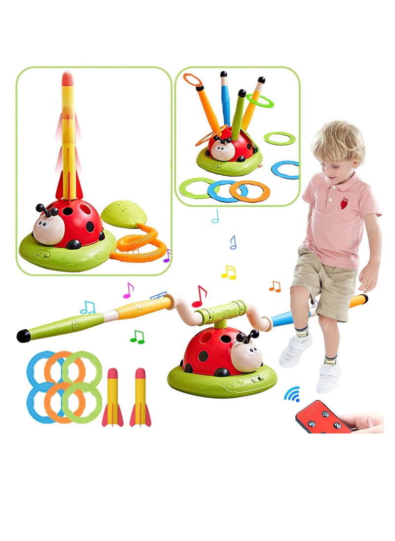 3 in 1 Musical Jump, Toss Ring Game Toy and Rocket Launcher for Kids Outdoor Toys with Remote Control, Indoor Outside Toys for Kids Ages 4-8 Toys for Ages 5-7 8-13 Kids Gifts