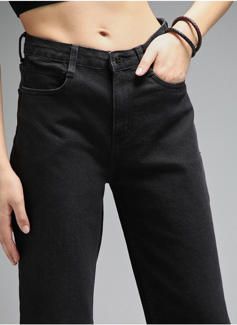 Straight Fit Jeans for Women - Black Stretch