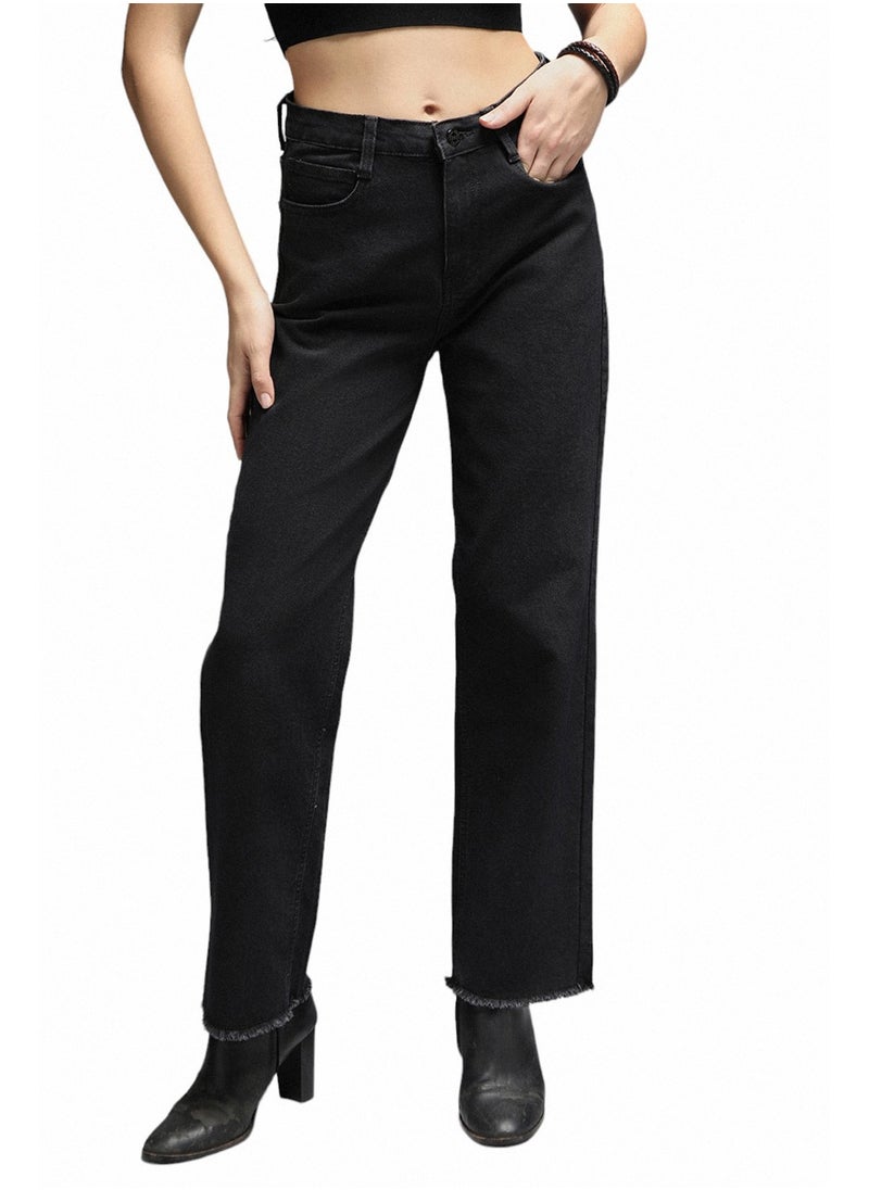 Straight Fit Jeans for Women - Black Stretch