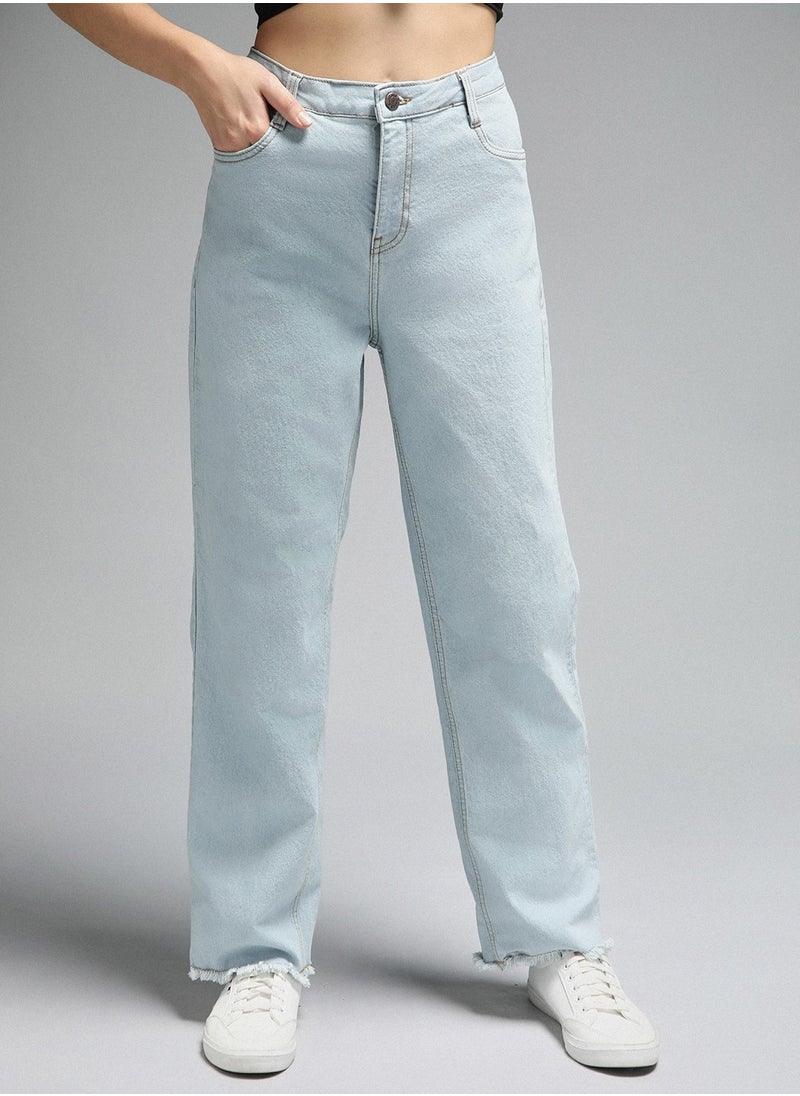 Straight Fit Indigo Jeans for Women with High-Rise and Clean Look