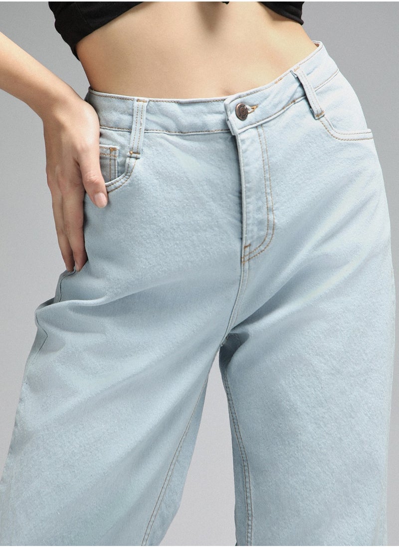 Straight Fit Indigo Jeans for Women with High-Rise and Clean Look