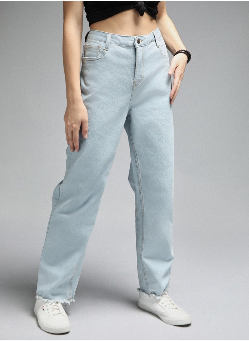 Straight Fit Indigo Jeans for Women with High-Rise and Clean Look