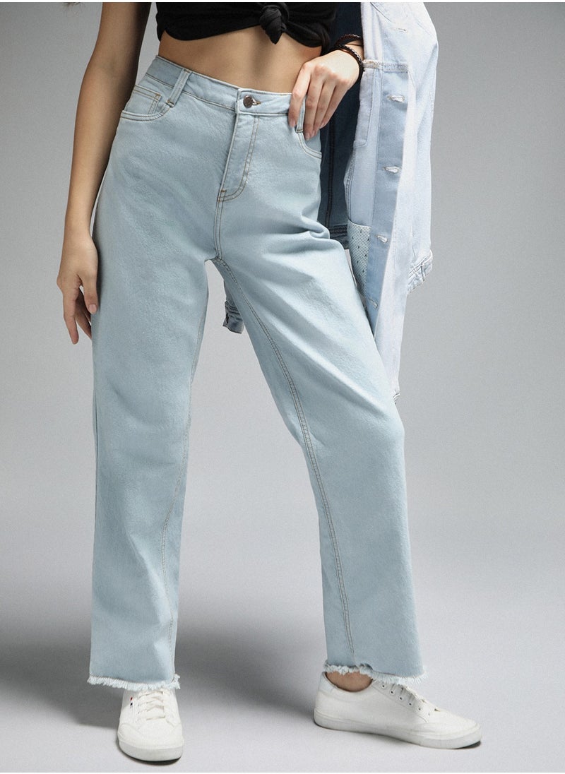 Straight Fit Indigo Jeans for Women with High-Rise and Clean Look