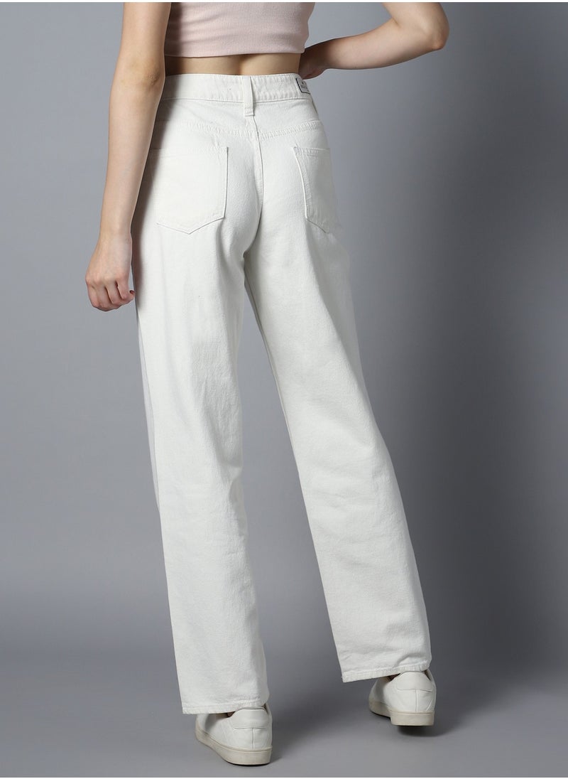 High-Rise White Dad Fit Clean Look Jeans for Women