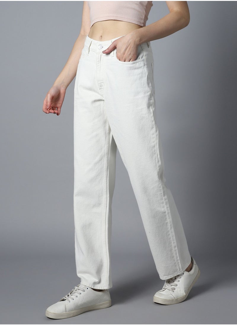 High-Rise White Dad Fit Clean Look Jeans for Women