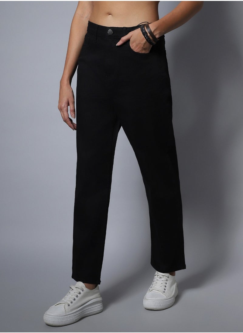 Black Straight Fit Jeans for Women, High-Rise Comfort