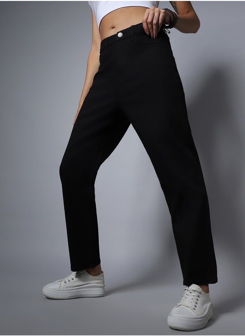 Black Straight Fit Jeans for Women, High-Rise Comfort