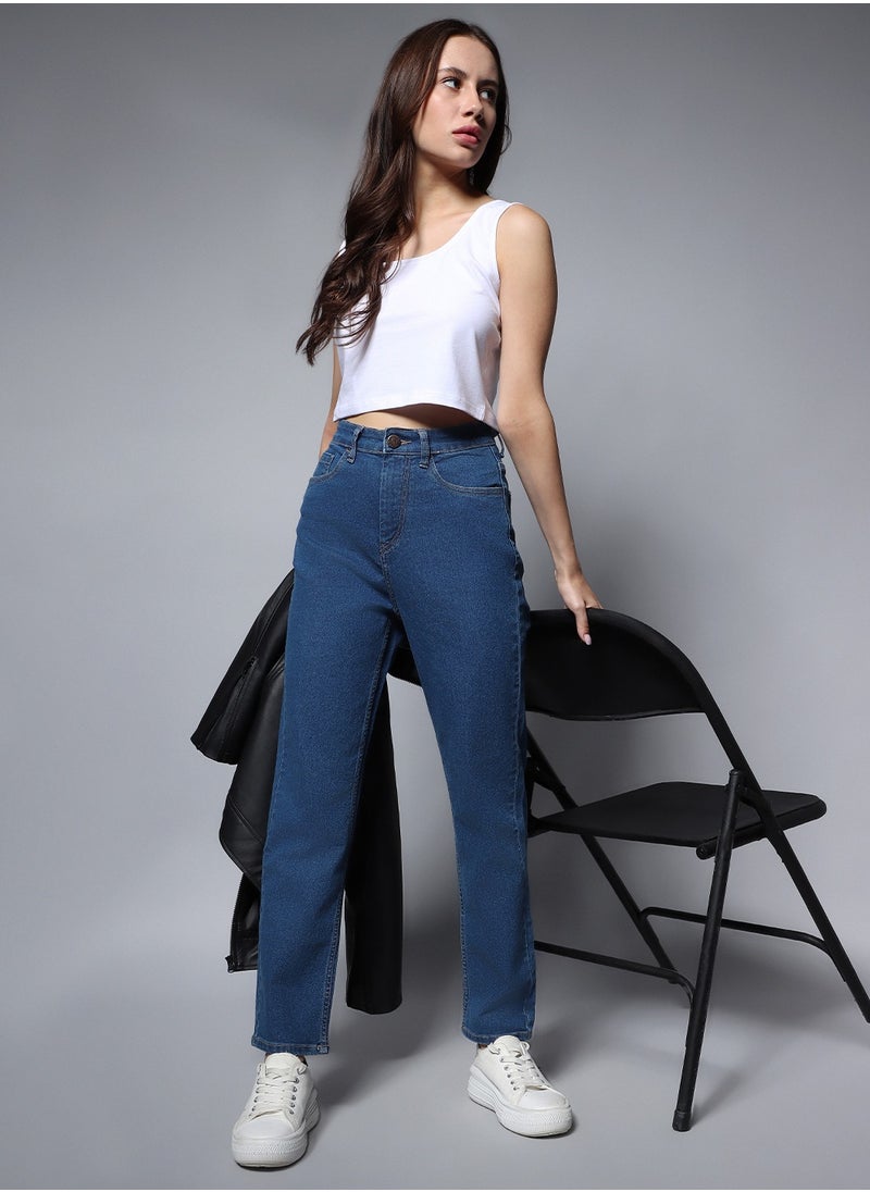 Straight Fit Jeans for Women - Indigo Clean Look