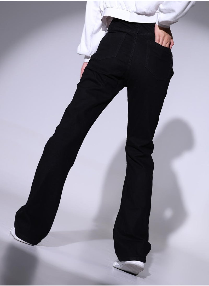 Black Bootcut High-Rise Stretchable Jeans for Women