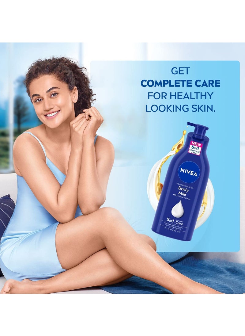 NIVEA Nourishing Body Milk 600ml Body Lotion | 48 H Moisturization | With 2X Almond Oil | Smooth and Healthy Looking Skin |For Very Dry Skin