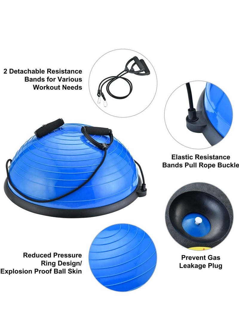 Balance Ball Exercise Ball, Yoga Balance Trainer Thickened Stability, Half Ball with Resistant Band, Strength Exercise Fitness Blue