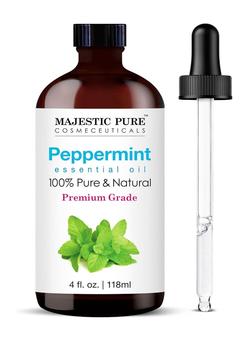 MAJESTIC PURE Peppermint Essential Oil | 100% Pure and Natural Peppermint Oil | Premium Grade Essential Oils for Hair Care, Home Diffusers, Skin, Aromatherapy, Massage and Humidifiers | 118 ml