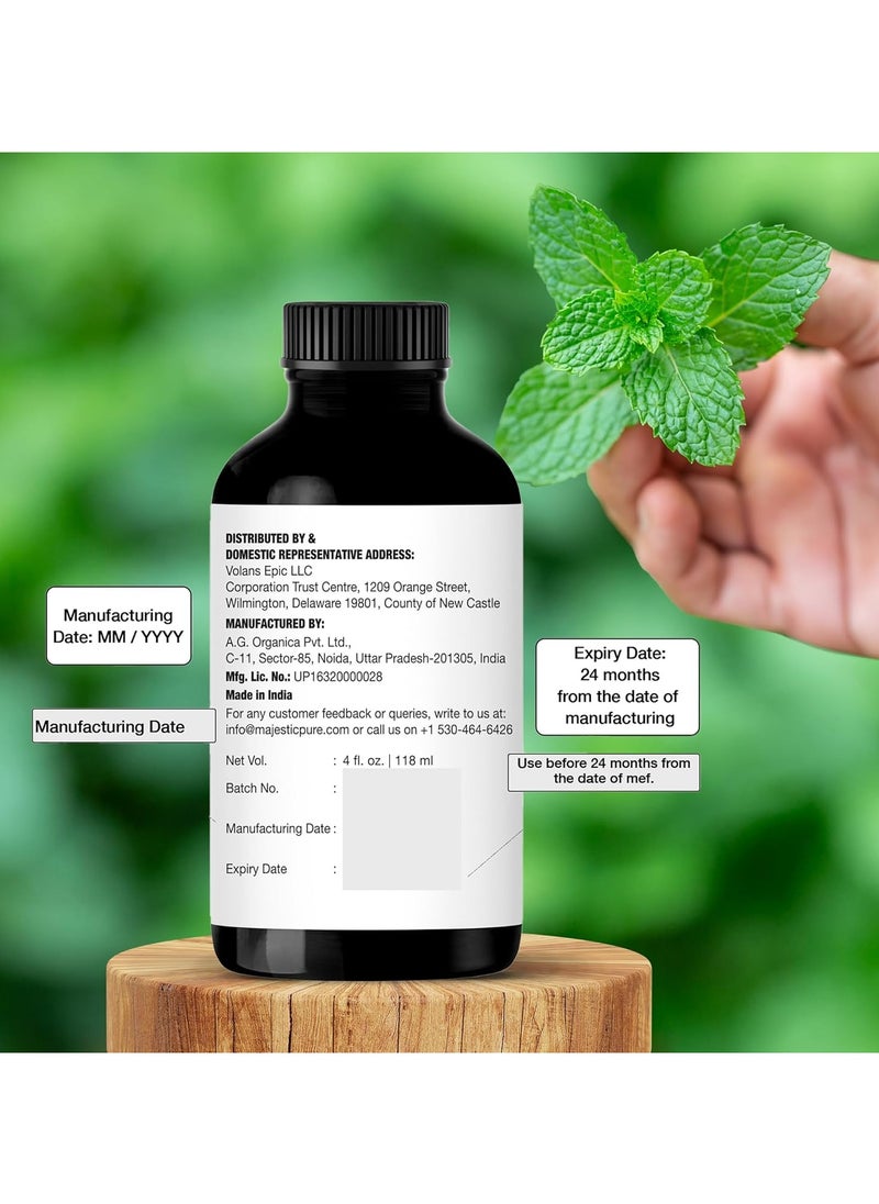 MAJESTIC PURE Peppermint Essential Oil | 100% Pure and Natural Peppermint Oil | Premium Grade Essential Oils for Hair Care, Home Diffusers, Skin, Aromatherapy, Massage and Humidifiers | 118 ml