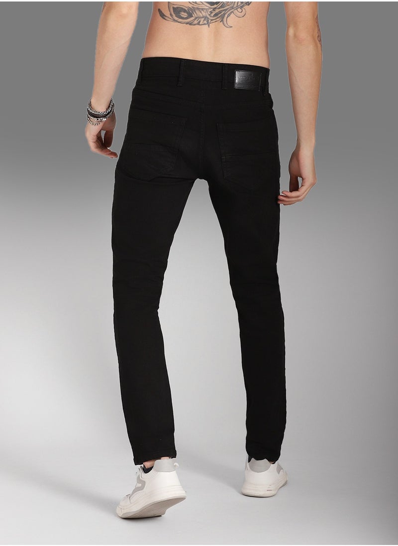 Black Slim Fit Stretchable Jeans for Men, Mid Rise