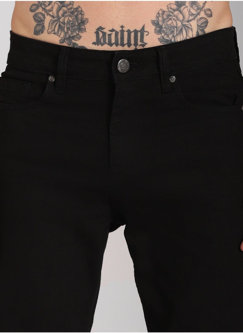 Black Slim Fit Stretchable Jeans for Men, Mid Rise