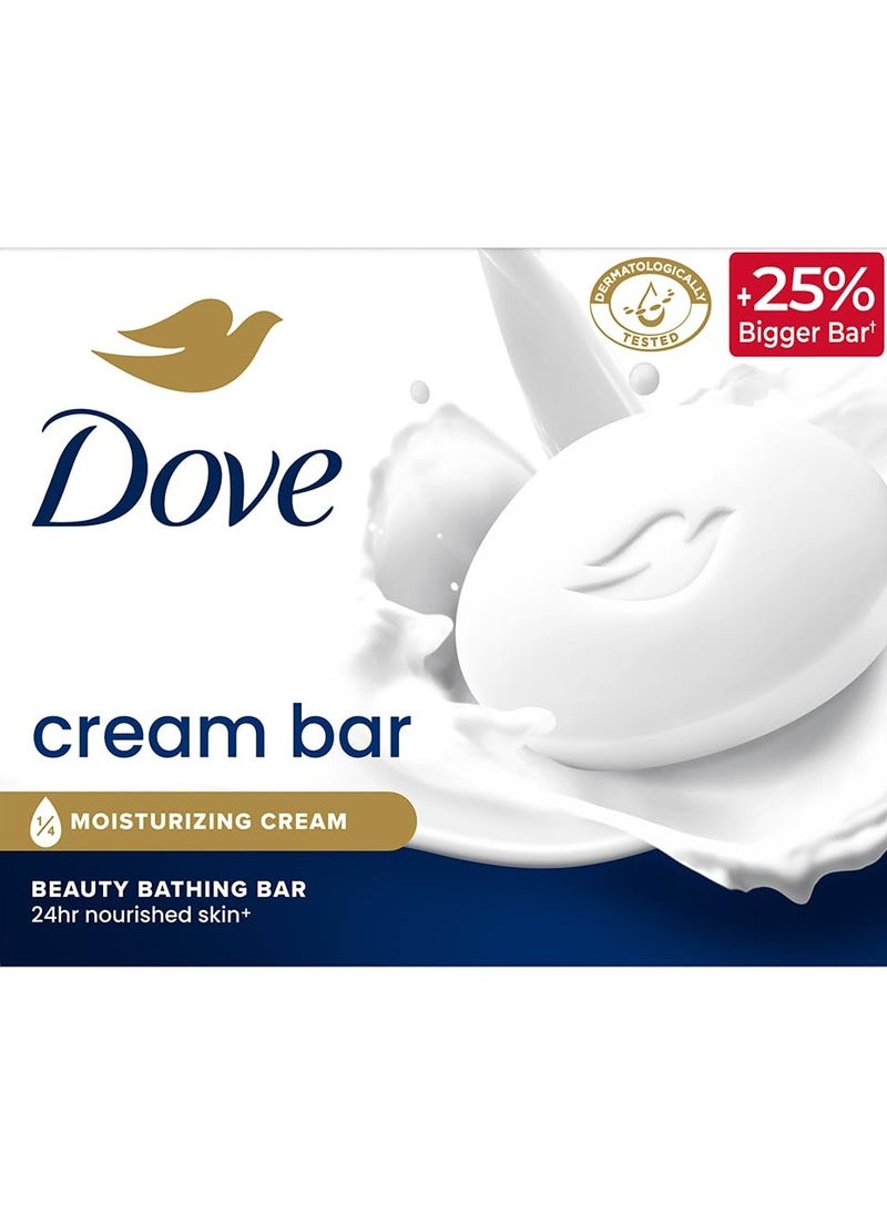 Dove Cream Bathing Beauty Bar with 1/4 Moisturizing Cream For Soft, Smooth, Glowing Skin, 125 g, Pack of 8 bars.