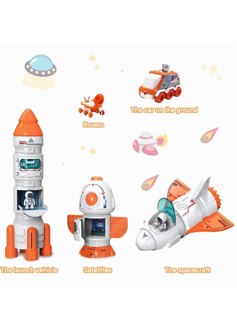 5 in1 Space Toy for Kids Aerospace Model Space Figure Toys with Sound Lights Includes Space Shuttle Astronaut Figures Rover Station