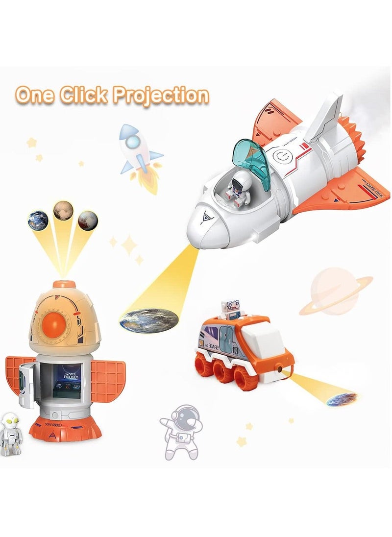 5 in1 Space Toy for Kids Aerospace Model Space Figure Toys with Sound Lights Includes Space Shuttle Astronaut Figures Rover Station