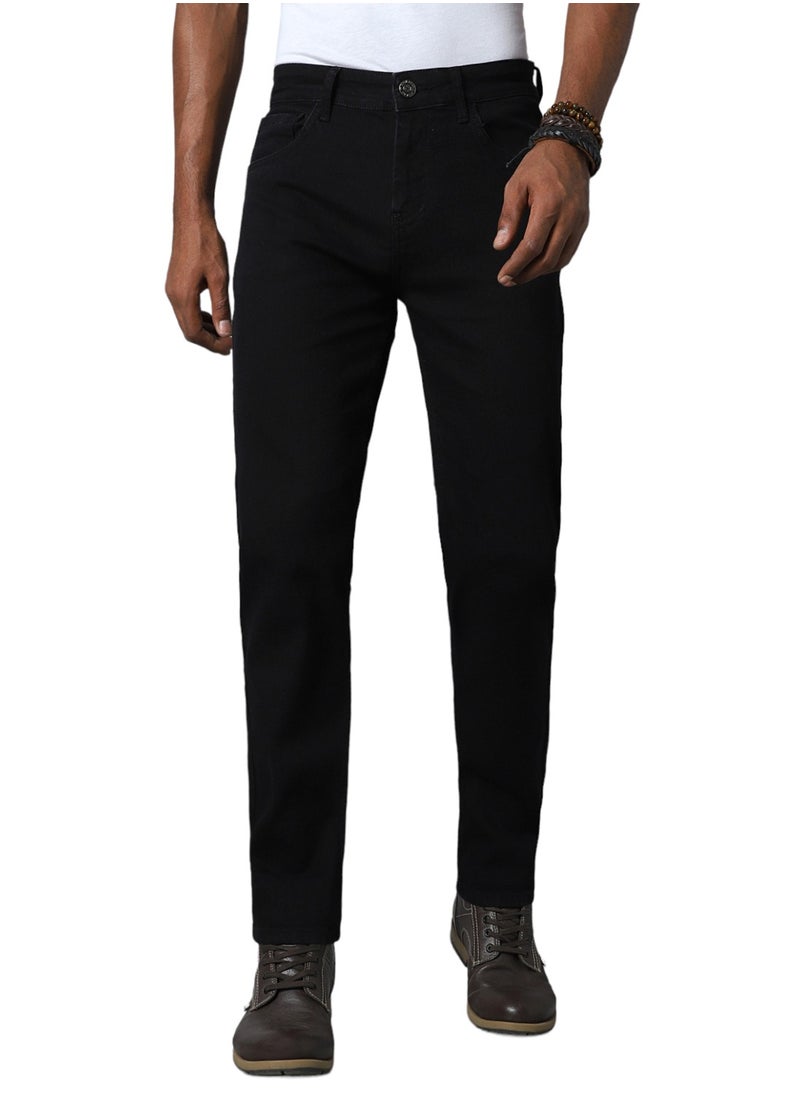 Black Straight Fit Jeans for Men, Stretchable Comfort