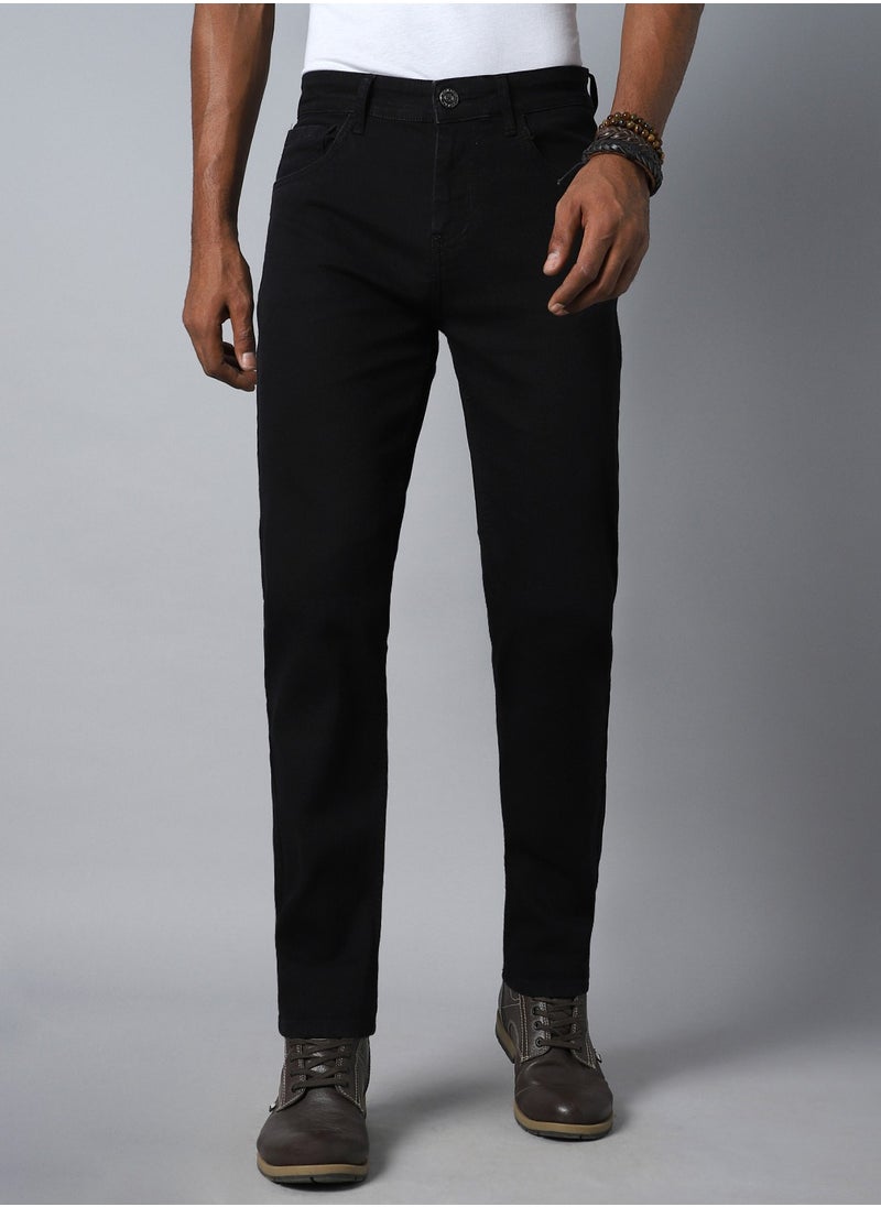 Black Straight Fit Jeans for Men, Stretchable Comfort