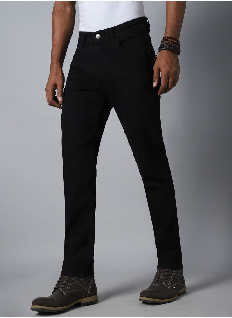 Black Straight Fit Jeans for Men, Stretchable Comfort