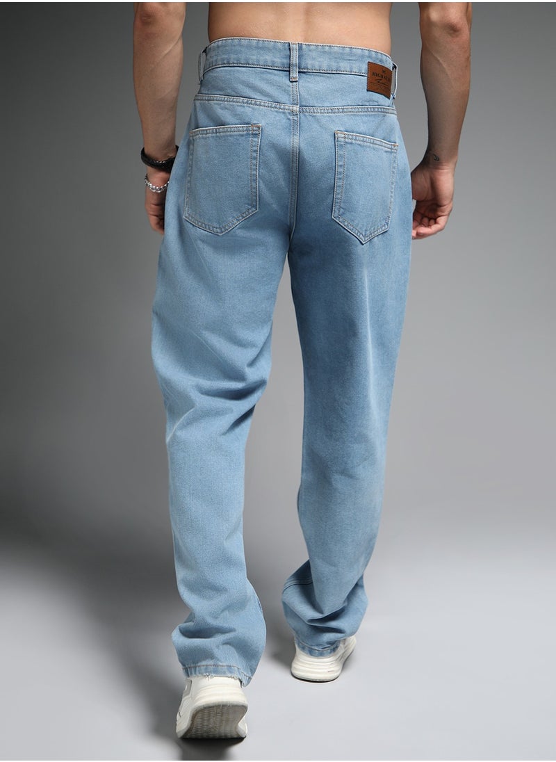 90s Straight Fit Mid-Rise Indigo Jeans for Men with Clean Look