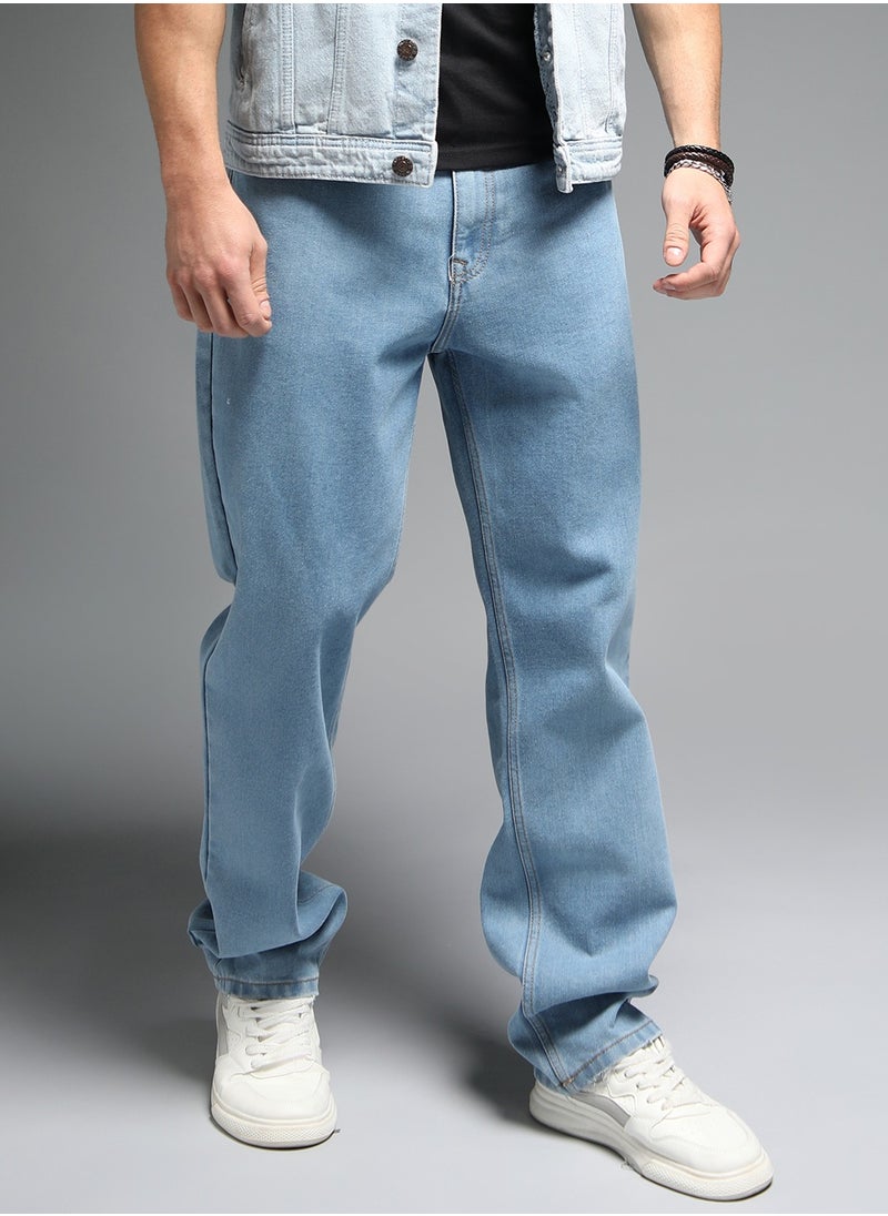 90s Straight Fit Mid-Rise Indigo Jeans for Men with Clean Look