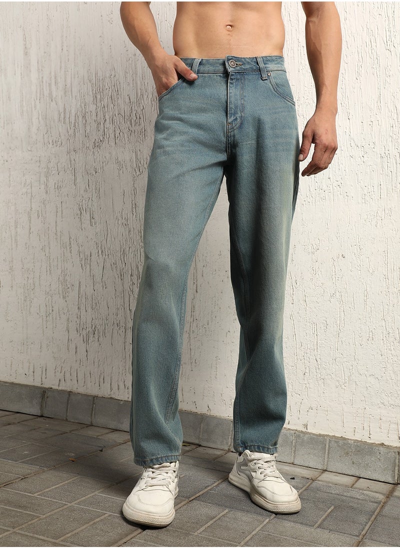 Straight Tapered Fit Clean Look Light Fade Jeans for Men