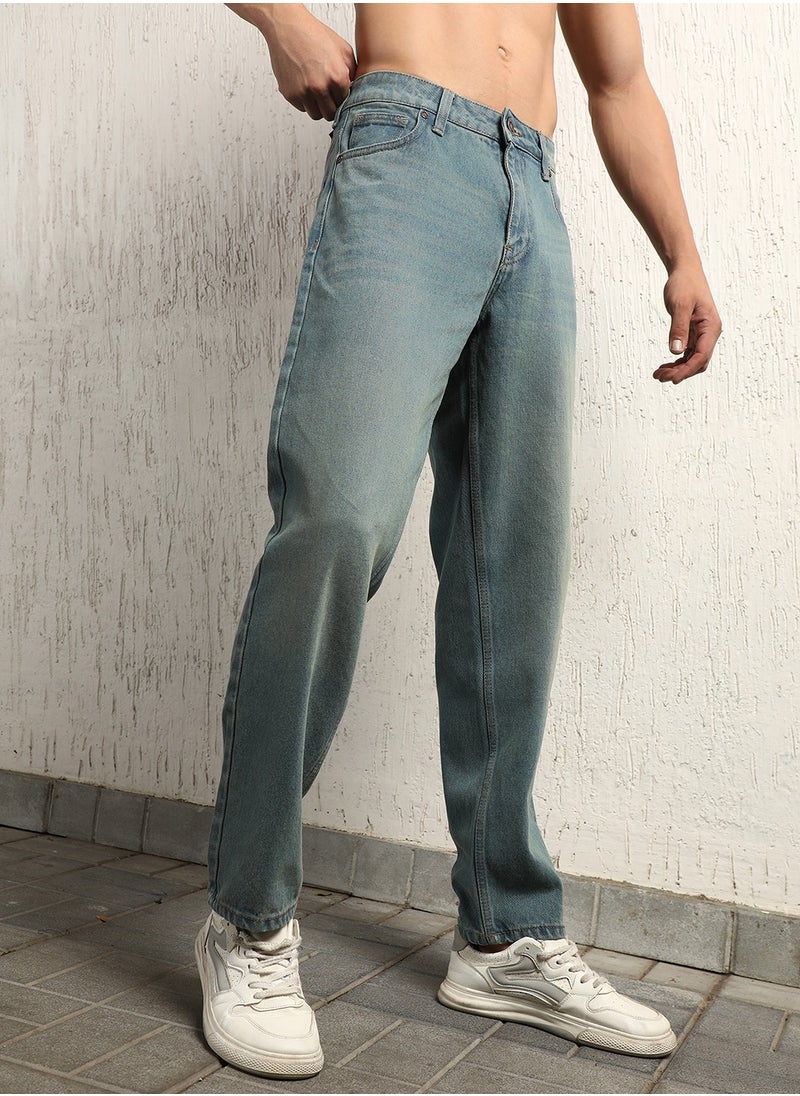 Straight Tapered Fit Clean Look Light Fade Jeans for Men