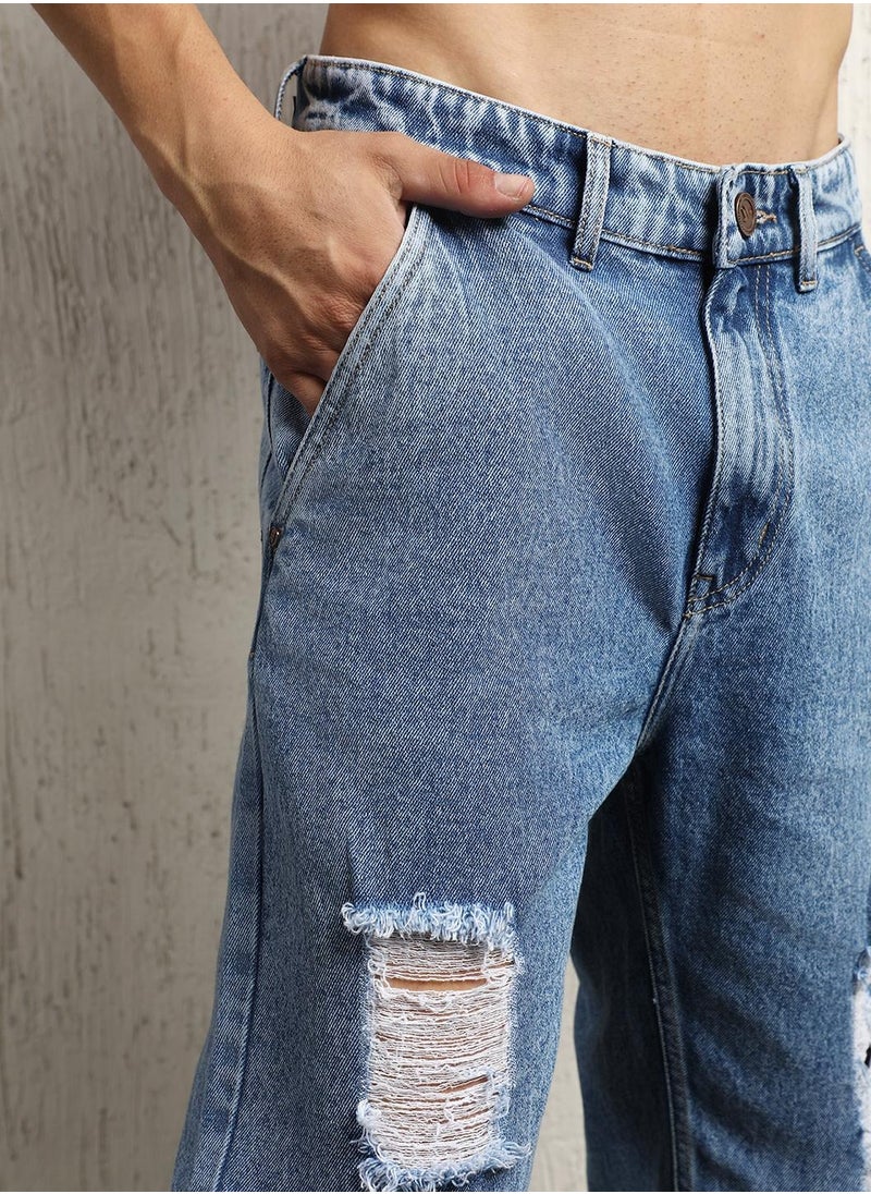 Indigo Jeans for Men, Relaxed Fit and Lightly Faded Look