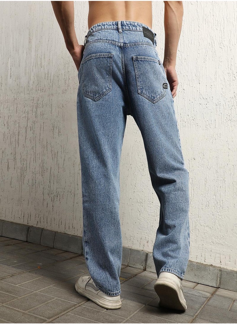 Indigo Jeans for Men, Relaxed Fit and Lightly Faded Look