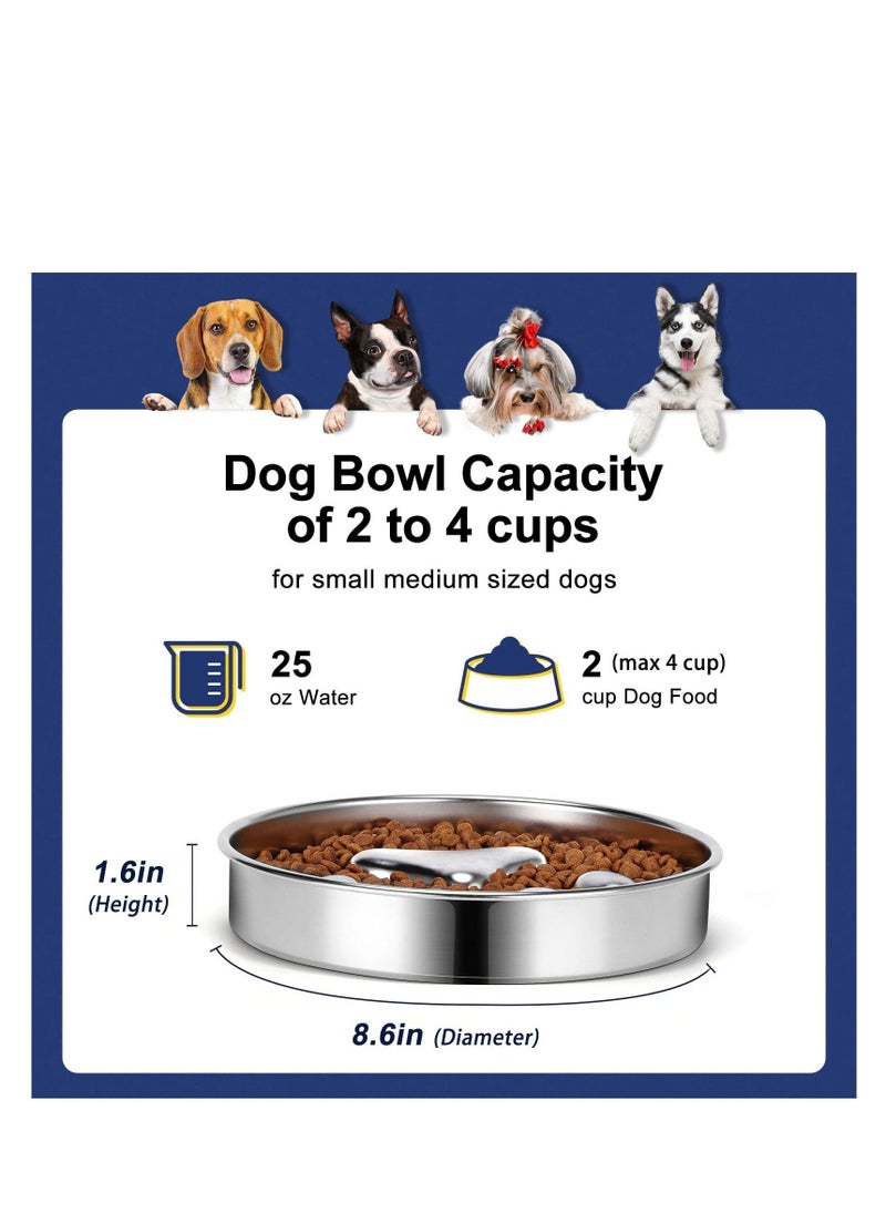 Slow Feeder Dog Bowls 304 Stainless Steel, Metal Dog Food Bowls,  Dog Water Bowl for Small & Medium Sized Dogs, Fun Bloat Stop Pet Bowl for Fast Eaters, Slows Down Pets Eating