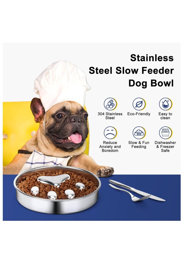 Slow Feeder Dog Bowls 304 Stainless Steel, Metal Dog Food Bowls,  Dog Water Bowl for Small & Medium Sized Dogs, Fun Bloat Stop Pet Bowl for Fast Eaters, Slows Down Pets Eating