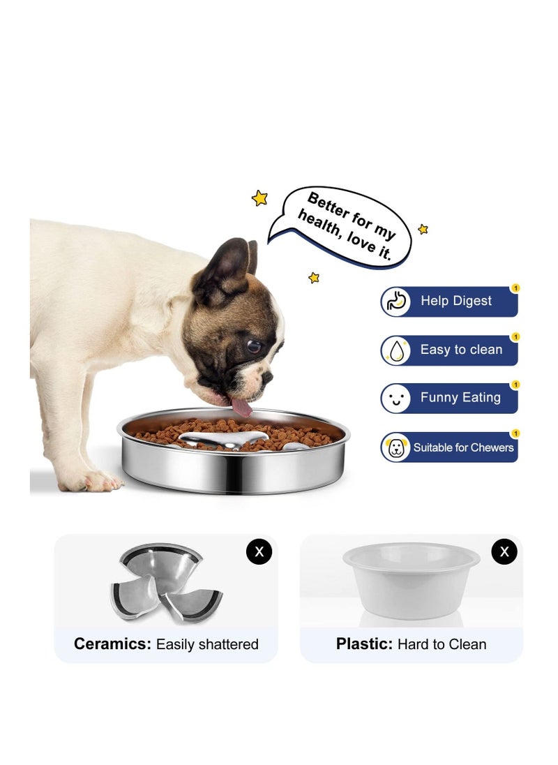 Slow Feeder Dog Bowls 304 Stainless Steel, Metal Dog Food Bowls,  Dog Water Bowl for Small & Medium Sized Dogs, Fun Bloat Stop Pet Bowl for Fast Eaters, Slows Down Pets Eating