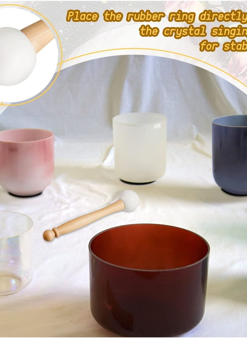 Singing Bowl Mallet Set, Includes Crystal Bowl Rubber Mallet Striker and O Rings, 2 Rubber Head Wood Handle Mallets, and 2 Rubber O Rings for Crystal Singing Bowl Sound Meditation