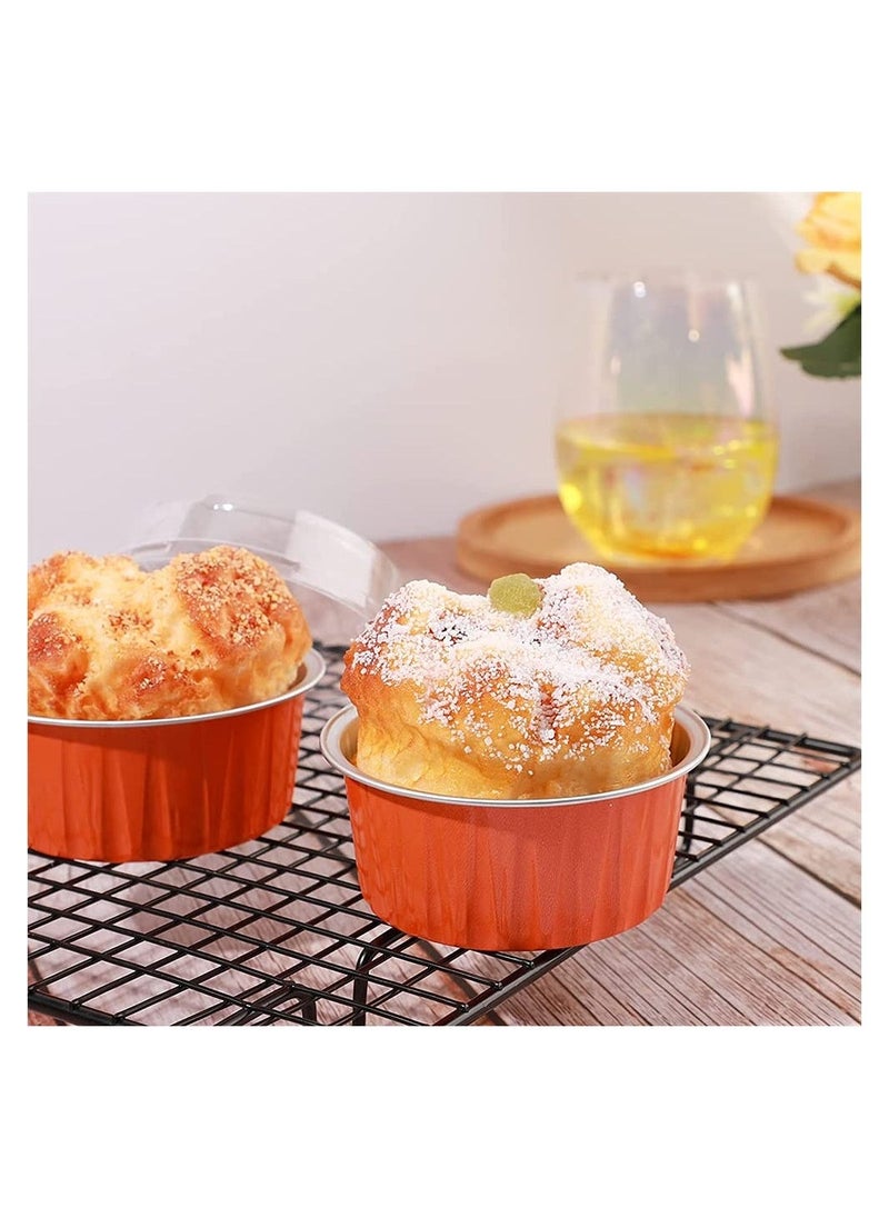 Cheesecake Container 50 Pcs 5 Oz Aluminum Foil Baking Cups Muffin Liners Disposable Ramekins Dessert Containers Cupcake with Lids Holders