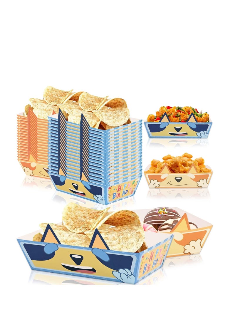 48Pcs Disposable Paper Food Trays, Eco Friendly Paper Food Trays, Cartoon Blue Dog Themed Birthday Party, Nacho Trays for Blue Dog Theme Birthday Party Baby Shower Supplies