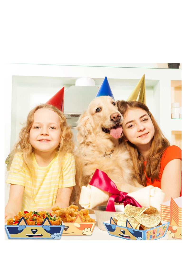 48Pcs Disposable Paper Food Trays, Eco Friendly Paper Food Trays, Cartoon Blue Dog Themed Birthday Party, Nacho Trays for Blue Dog Theme Birthday Party Baby Shower Supplies