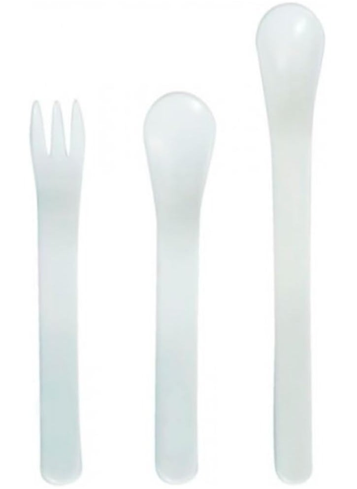 Baby First Spoon and Fork Set for 6 Month Plus BPA Free Safe Shape Easy to Grip White