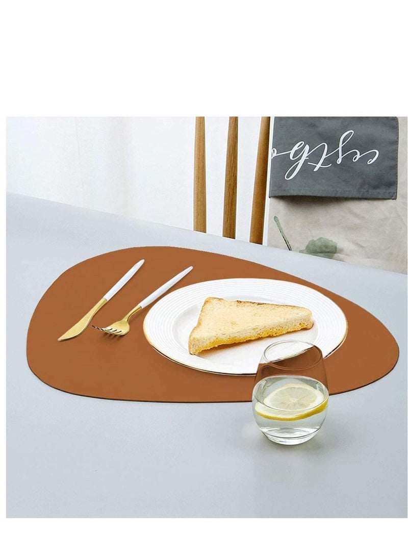 Faux Leather Placemats and Coasters Set, Round Leather for Dinner Table Mats Heat Resistant Non-Slip Washable Insulation Coffee Mats Kitchen Place Mats（2 Placemats+2 Coasters ）