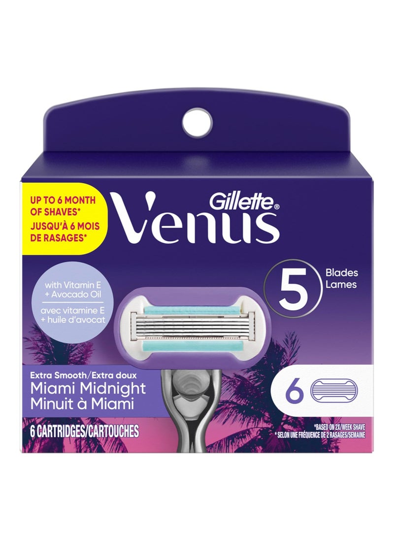 Gillette Venus Miami Midnight Extra Smooth Women's Razor Blade Refills, 6 Refills