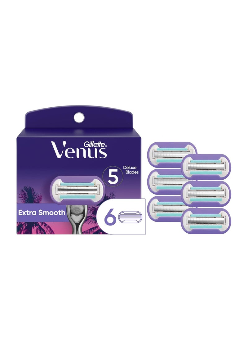 Gillette Venus Miami Midnight Extra Smooth Women's Razor Blade Refills, 6 Refills