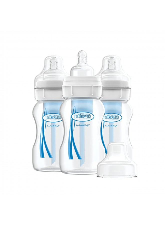 Pack Of 3 Natural Flow Wide-Neck Anti-Colic Baby Bottles - 8Oz