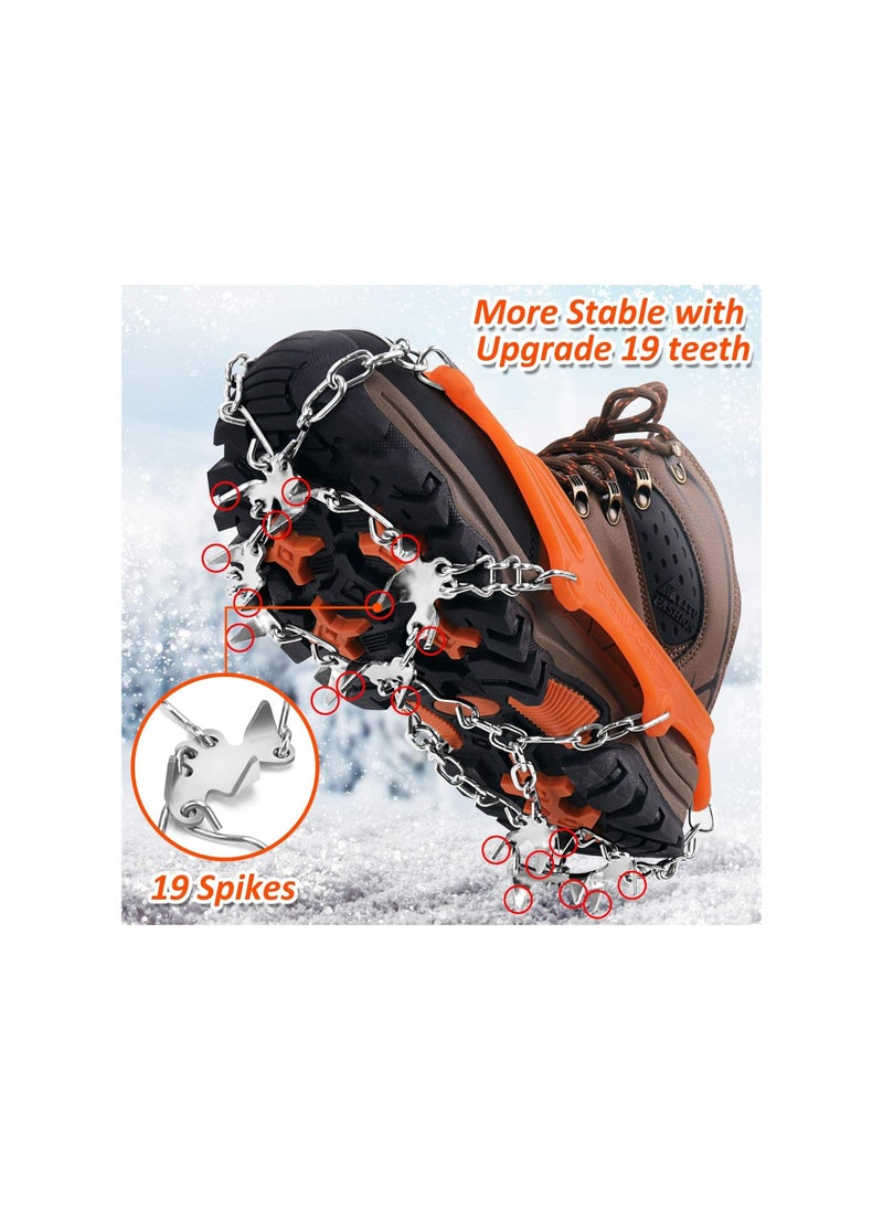 Ice Snow Grips, Non-Slip Shoe Cover, Crampons Spike Shoes Ice Traction Cleats Anti Slip Boots Spikes for Footwear with 19 Stainless Steel Spikes for Walking Jogging Climbing Hiking Moutaineering(M)