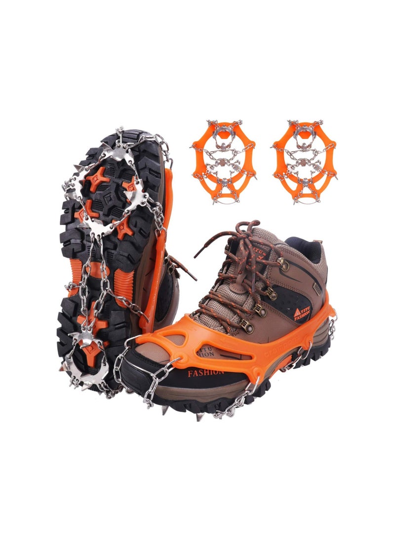 Ice Snow Grips, Non-Slip Shoe Cover, Crampons Spike Shoes Ice Traction Cleats Anti Slip Boots Spikes for Footwear with 19 Stainless Steel Spikes for Walking Jogging Climbing Hiking Moutaineering(M)