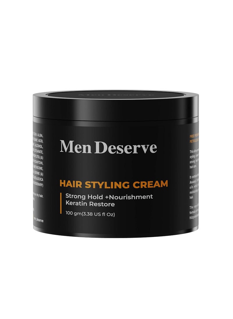 Men Deserve - Hair Styling Cream (100g) | Provides Strong Hold & Nourishment | Paraben & Sulphate Free | Non-Greasy Hair Cream for Men With Coconut Oil & Keratin | Hair Cream for Dry and Frizzy Hair