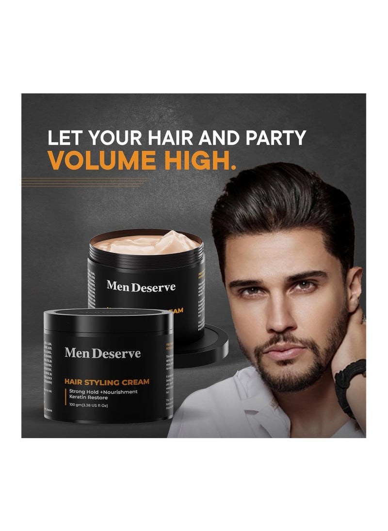 Men Deserve - Hair Styling Cream (100g) | Provides Strong Hold & Nourishment | Paraben & Sulphate Free | Non-Greasy Hair Cream for Men With Coconut Oil & Keratin | Hair Cream for Dry and Frizzy Hair