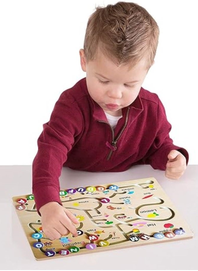 ABC Alphabet Game Toy For Kid Good For Early Developmental Activity Improves Fine Motor Skills and Color Recognition Maze Wooden Puzzle A Brain Development Game (English)