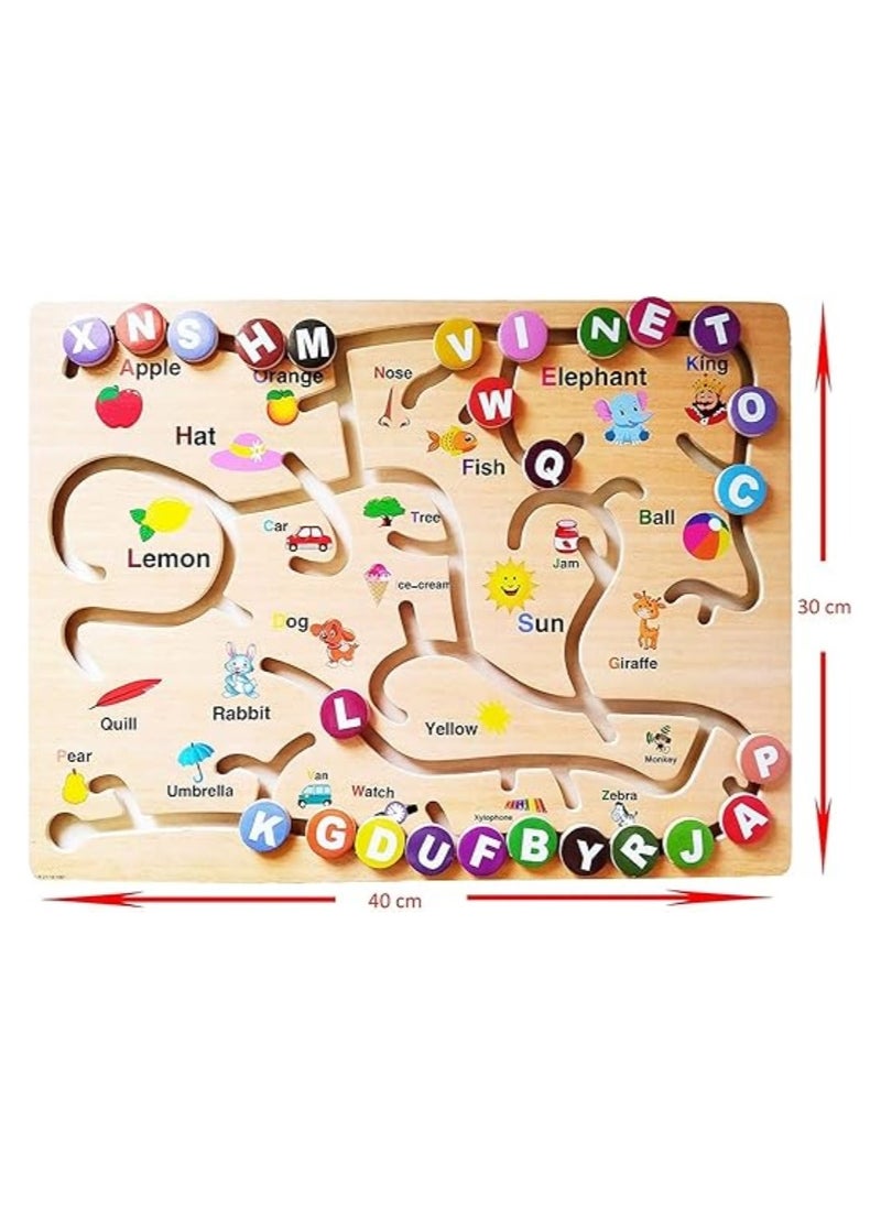 ABC Alphabet Game Toy For Kid Good For Early Developmental Activity Improves Fine Motor Skills and Color Recognition Maze Wooden Puzzle A Brain Development Game (English)